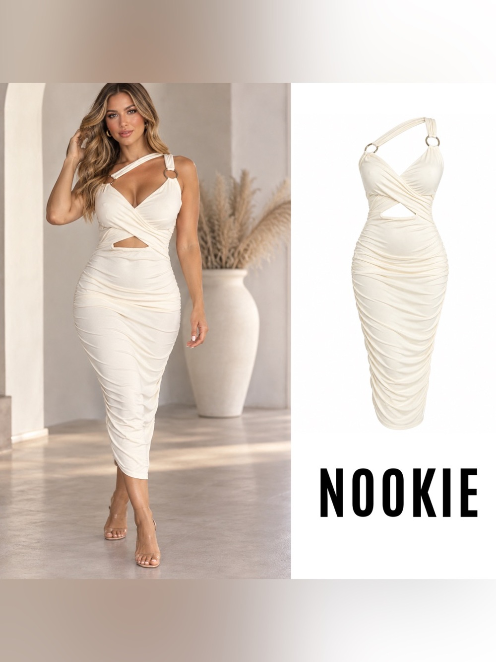 NEW Nookie RILEY RING MIDI Dress in Ivory